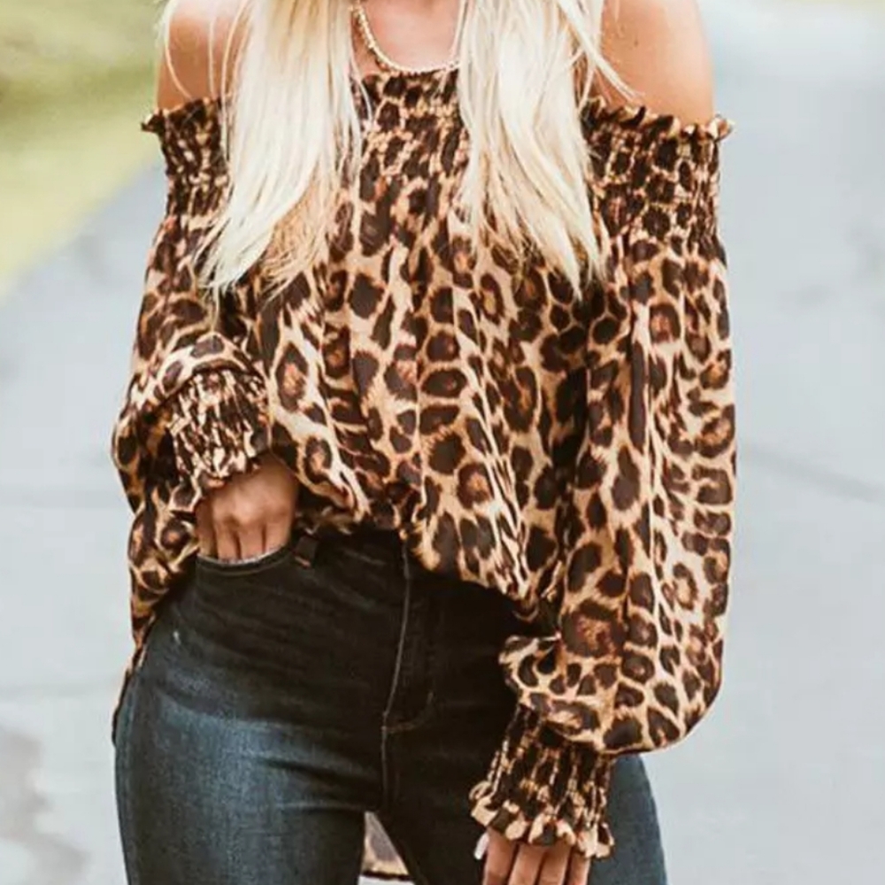 LEOPARD PRINT OFF SHOULDER BLOUSE